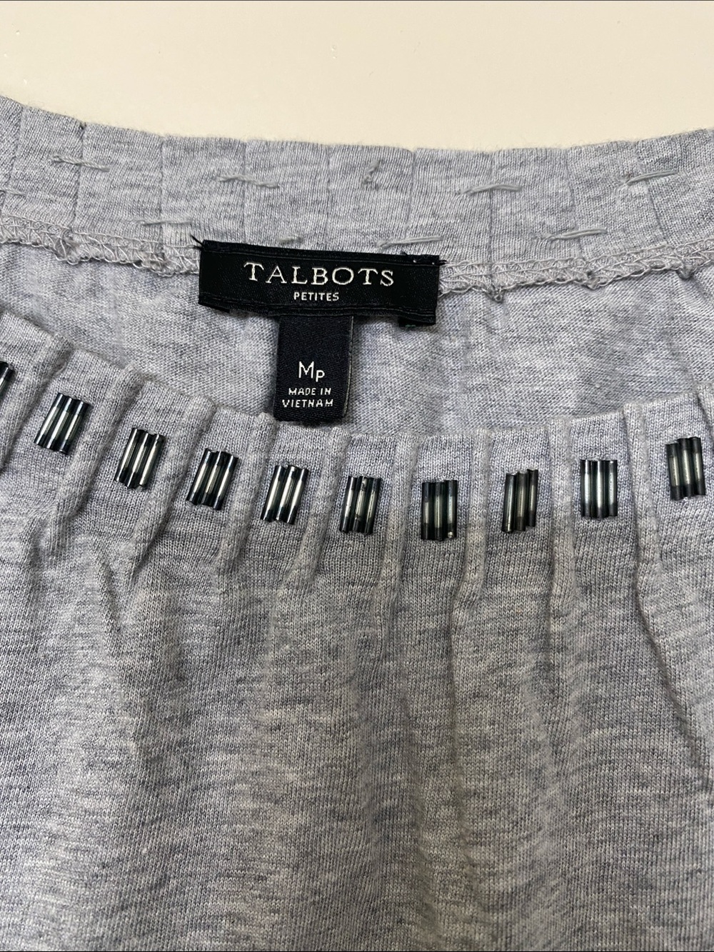 Talbots Heather Gray Long-Sleeve Top with Embellished Scoop Neck - Picture 2 of 4